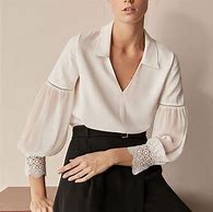 Image result for Women's Blouse Eyelet Top Solid Colored V Neck Daily Lace Long Sleeve Tops White L