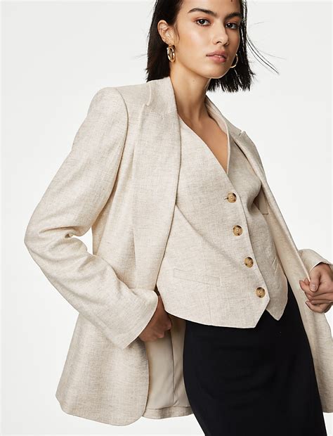 Buy Linen Blend Relaxed Single Breasted Blazer at Marks & Spencer