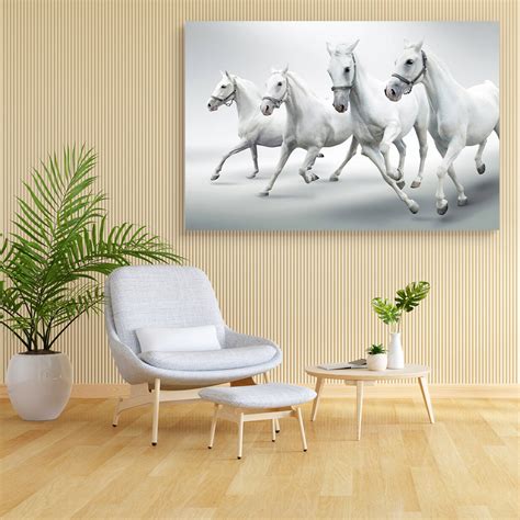 White Horses D1 Canvas Painting Synthetic Frame – ArtzFolio.com