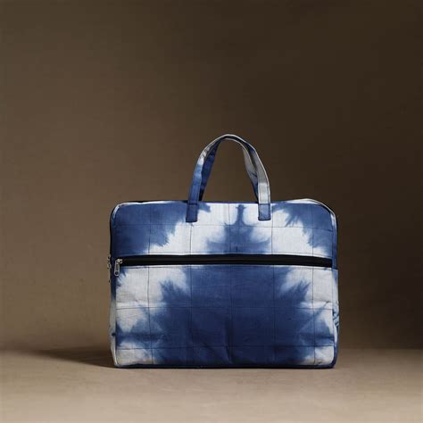 Blue Handmade Quilted Cotton Laptop Bag (13 x 16 in)