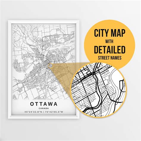 Printable Map of Ottawa, Ontario, Canada With Street Names - Instant Download  City Map ...