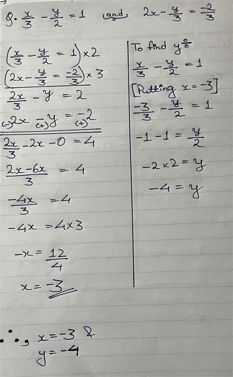 solve x/3-y/2=1,2x-y/3=-2/3 by elimination method - Brainly.in