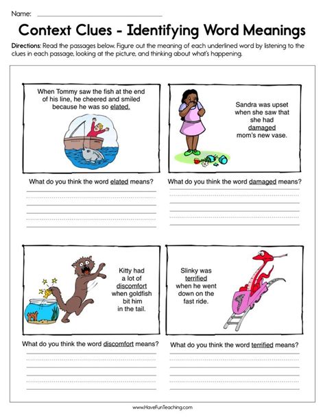 Context Clues Identifying Word Meaning Worksheet | Context clues worksheets, Context clues, Have ...