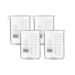 Borosilicate 3.3 Glass Beaker 2000 ml (Pack of 4) with Graduation Marks ...