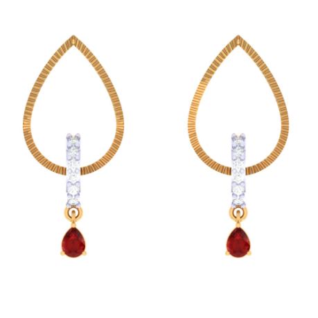 Striking Drop-Shaped Red Stone Studded Gold Earrings - PC Chandra ...