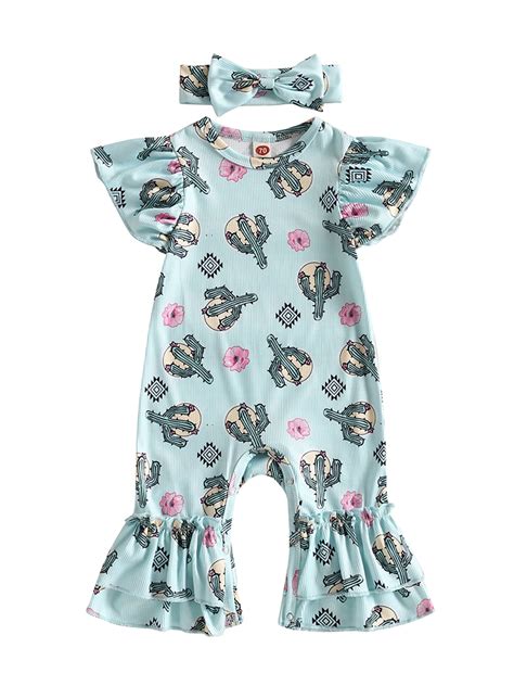 Newborn Baby Girl Summer Clothes Western Cow Short Sleeve Bodysuit Bell ...