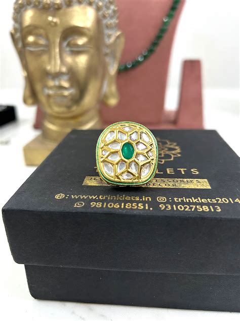 Polki ring - adjustable green stone | Trinklets