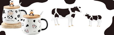 BonZeal Moo Cow Ceramic Mug with Lid & Spoon, 400ml Milk Cup for Kids ...