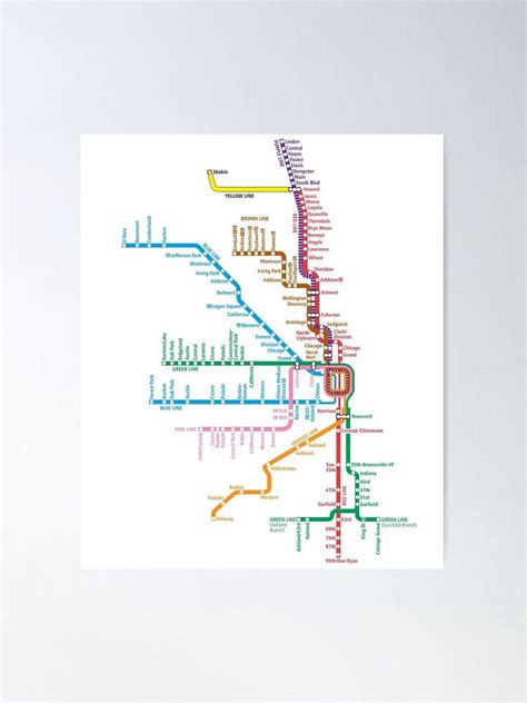 Chicago Trains Map Poster - Walmart.com