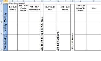 Image result for Weekly Lesson Plan Template Excel