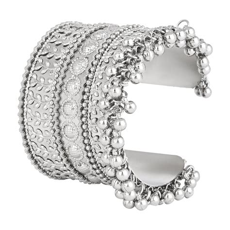 Etnico Navratri Ethnic Silver Oxidised Afghani Ghungroo Adjustable Cuff ...