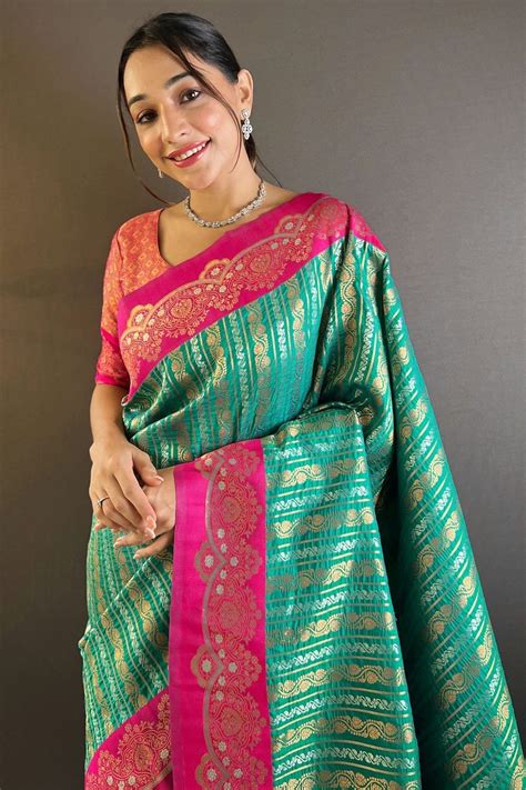 Shop Online Rama Green Silk Woven Work Saree SD1290030 – zivraw.com
