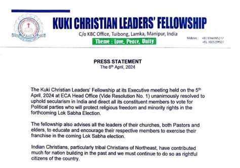 Kuki Christian Leaders' Fellowship: Press Statement ~ KHALVONTAWI ...