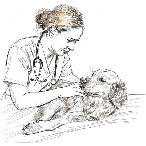 Veterinarian women doing a massage to a dog one line drawing | Premium ...