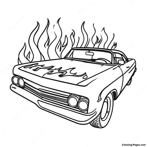 Classic Lowrider With Flames Coloring Page | Coloring-Pages.com