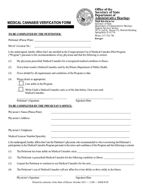 2021 IL Medical Cannabis Verification Form - Blank Fillable Template ...