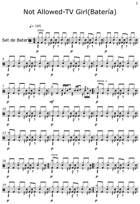 Not Allowed-TV Girl(Batería) - Sheet music for Drum Set
