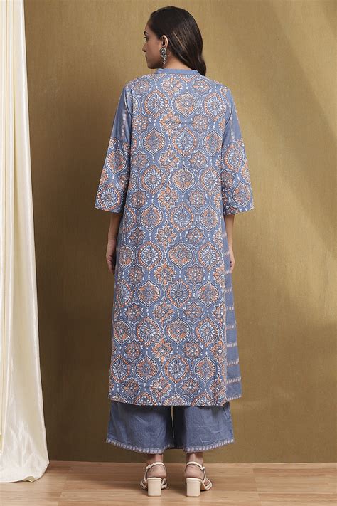 Buy Blue Cotton Printed A-Line Suit Set Online at Biba India