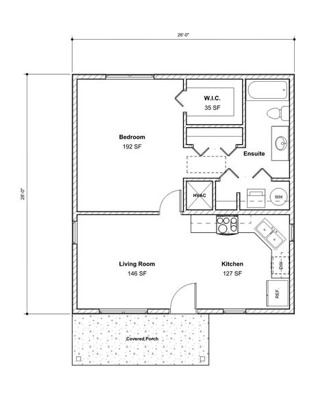 Cozy 1 Bedroom 1 Bath Floor Plan House Plan 750 Sq. Ft. the Woodland ...