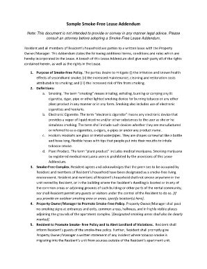 Fillable Online Sample Smoke-Free Lease Addendum - Live Smoke Free Fax ...