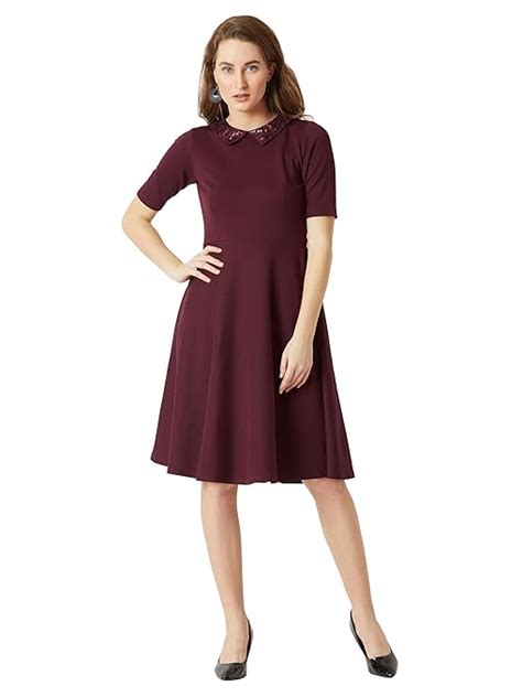 Buy Miss Chase Women's Wine Red Collared Round Neck Half Sleeve Solid ...