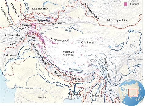 Pamir Mountains Physical Map
