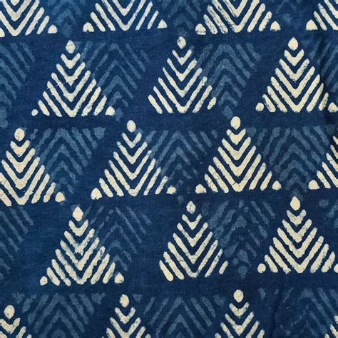Pure Cotton Indigo With Two Shades Of Triangles Hand Block Print Fabri ...