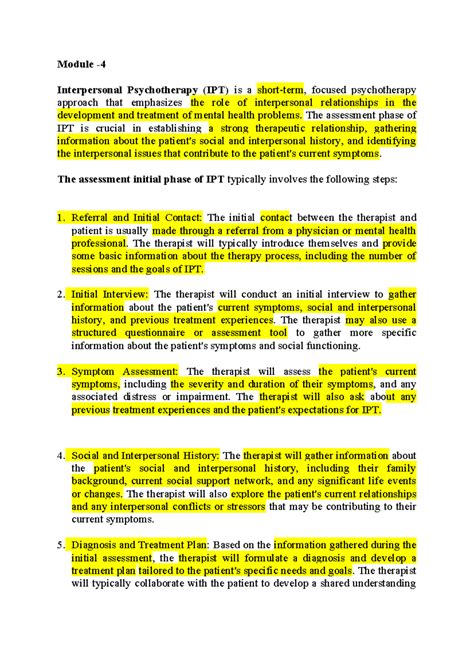 IPT 101: Key Phases and Techniques in Interpersonal Therapy - Studocu