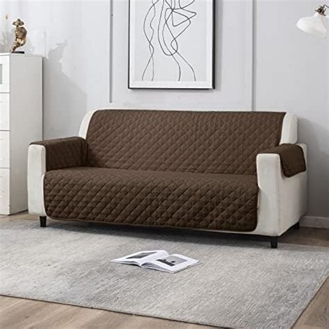 HOKIPO 3 Seater Quilted Polyester Sofa Cover Mat, 170x184 cm, Chocolate ...