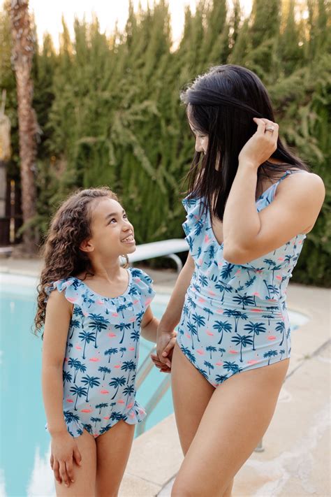 Matching Family Swimsuits - Blue Palm - Tiny Tots Kids
