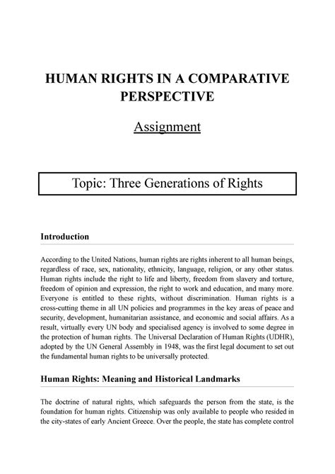Three Generations of Rights- HRCP Assignment - HUMAN RIGHTS IN A ...