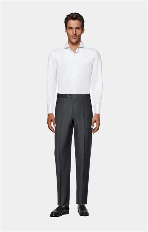 Grey Striped Twill Tailored Fit Shirt in Pima Cotton Traveller ...