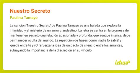 Significado de la canción NUESTRO SECRETO (Paulina Tamayo) - LETRAS.COM