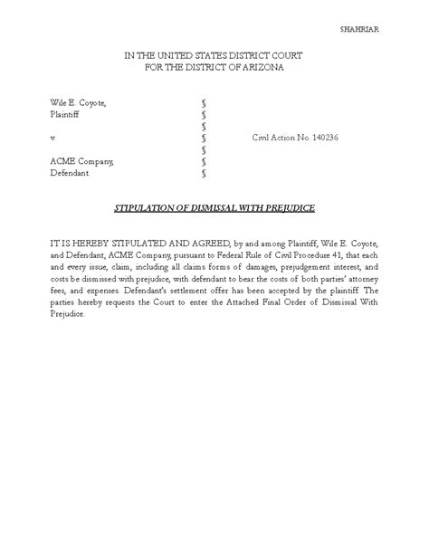 Stipulation of Dismissal - SHAHRIAR IN THE UNITED STATES DISTRICT COURT ...