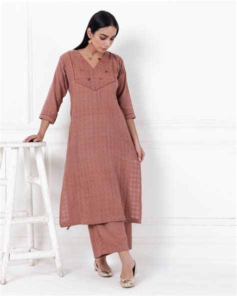 Shop Brown cotton embroidered kurta set online at bebaakstudio.com – Bebaak