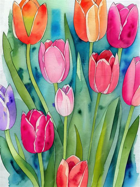 Premium Photo | Watercolor Tulips Painting Acrylic Illustration ...