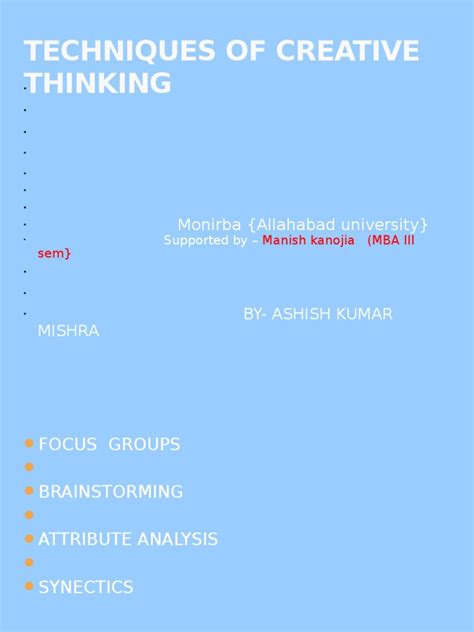 Techniques of Creative Thinking | PDF | Focus Group | Brainstorming
