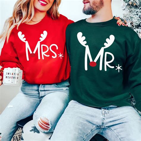 Christmas Mr. Mrs. Reindeer Sweatshirt, Cute Couple Reindeer, Matching ...