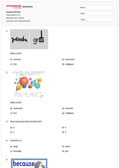 50+ Limerick worksheets for Class 1 on Wayground | Free & Printable