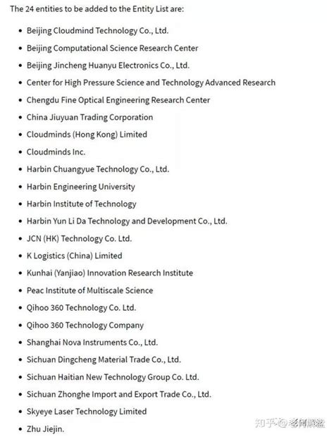 被美国制裁的中国科技公司名单