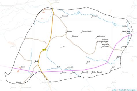 Make printable Bogoro maps with border masking (cropping) using leaflet (OSM).