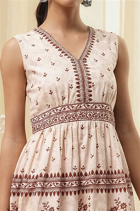 Buy White and Rust Cotton Tiered Dress Online at Biba India