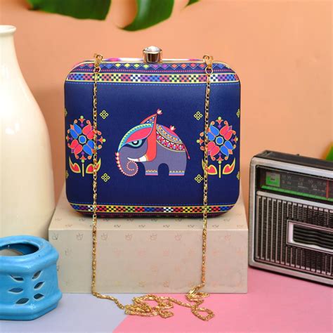 Blue Elephant Printed Clutch