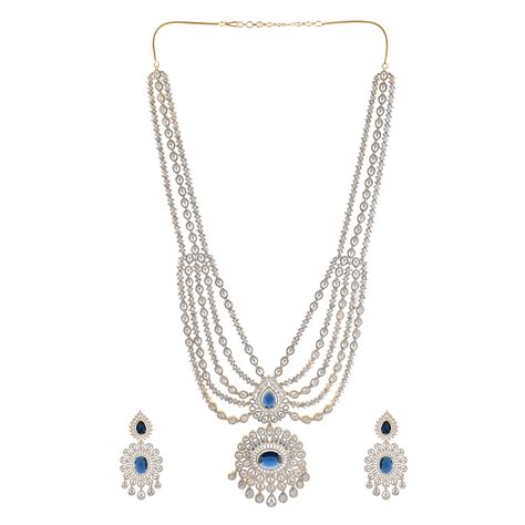 Sparkling Opulance Glorious Blue American Diamond Necklace Set – VOYLLA