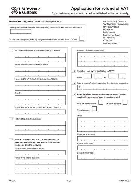 2007 Form UK VAT65A Fill Online, Printable, Fillable, Blank - pdfFiller