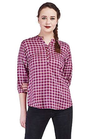 Pretty Woman Yarn Dyed Checks Checks Mandarin Collar 3/4th Sleeve Waist ...