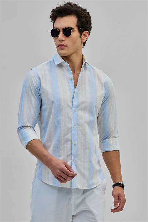 Buy Men's Light Blue Stripes Slim Fit Shirt Online | Snitch – SNITCH