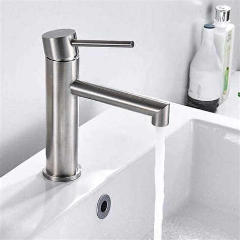 Bathroom Mixer Faucet Stainless Steel Sink Tap Single Handle Hole Hot ...