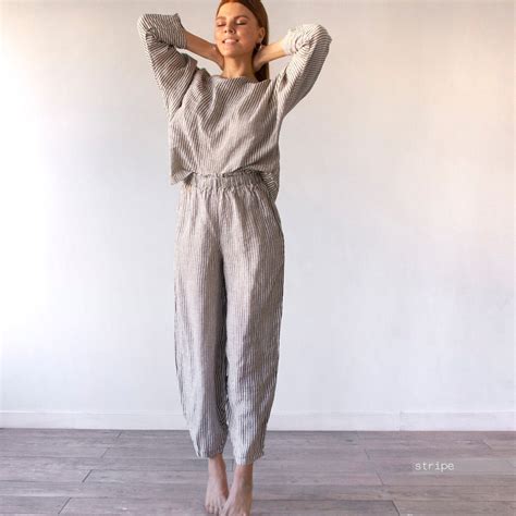Linen PAJAMA SET with bloomers pants and wide sleeve top | Etsy