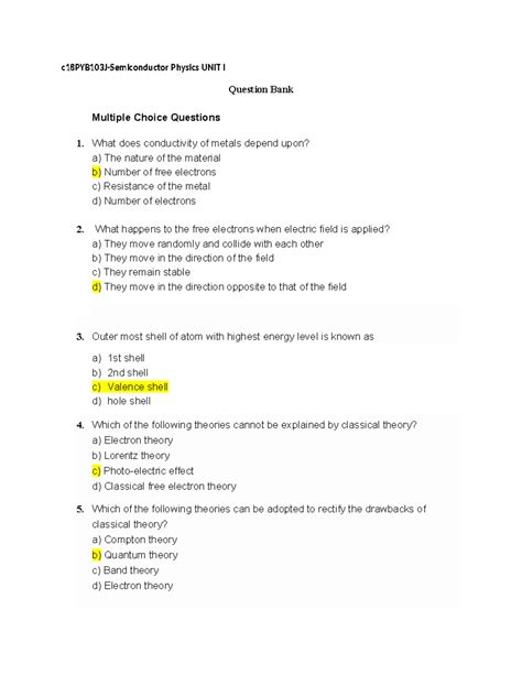 18PYB103J-Unit-I-Question Bank - c18PYB103J-Semiconductor Physics UNIT ...